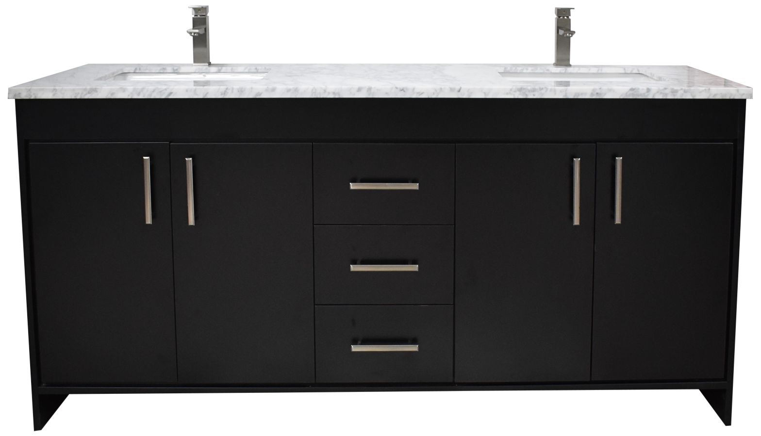 Capri 72" Wide Black 3-Drawer Marble Top Double Sink Vanity