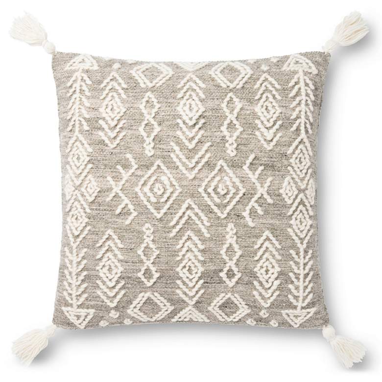 Loloi Gray and Ivory Tribal 22&quot; Square Throw Pillow