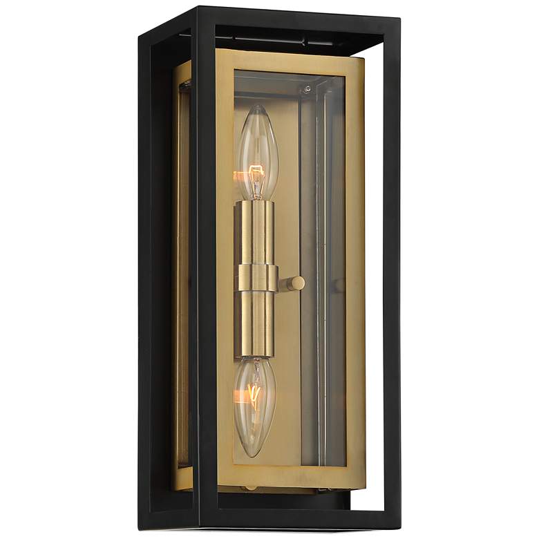 Possini Euro Kie 14&quot; High Black and Brass Outdoor Wall Light