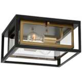 Kie 12&quot; Wide Black-Gold Double Box Outdoor LED Ceiling Light
