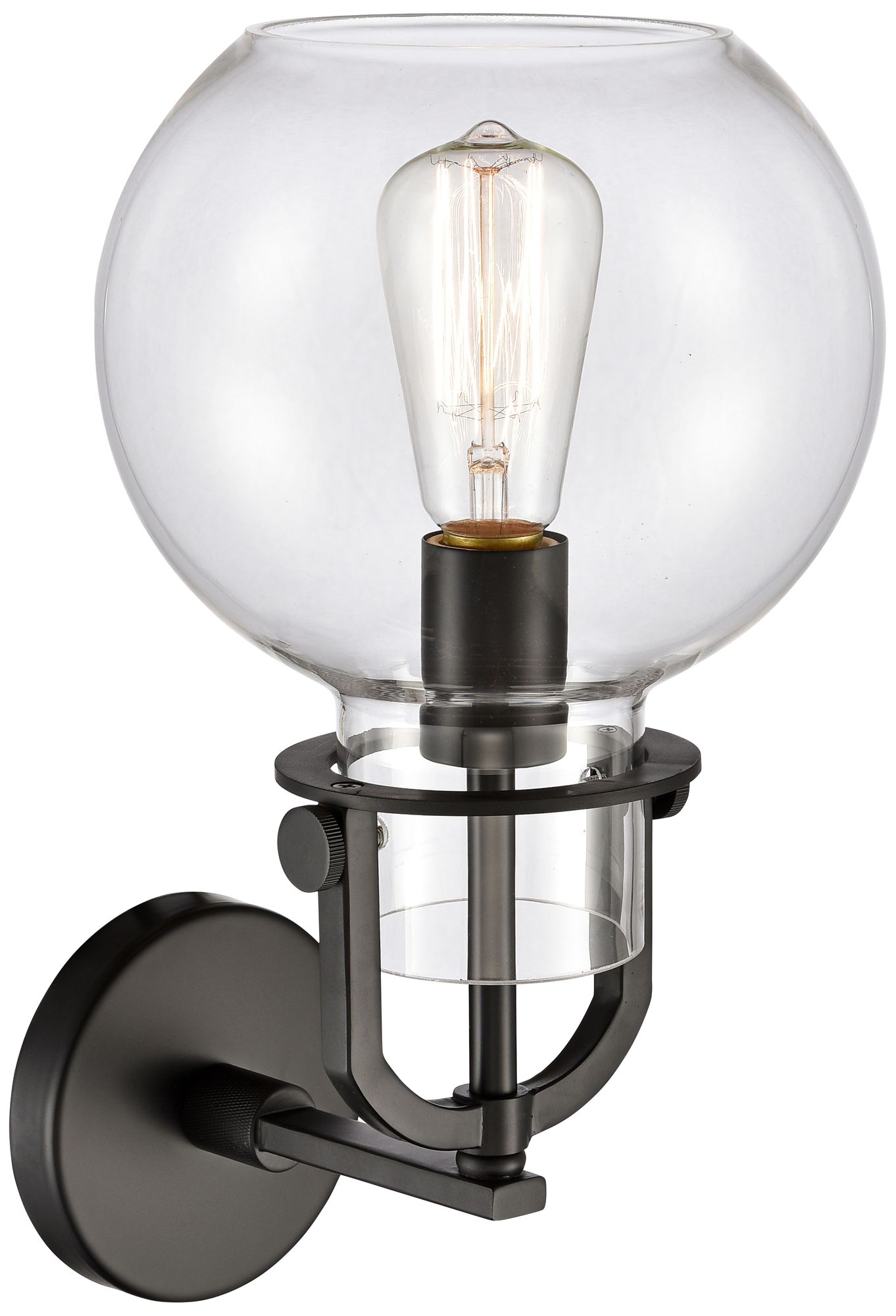 Newton 14" High Matte Black Globe Glass Wall Sconce