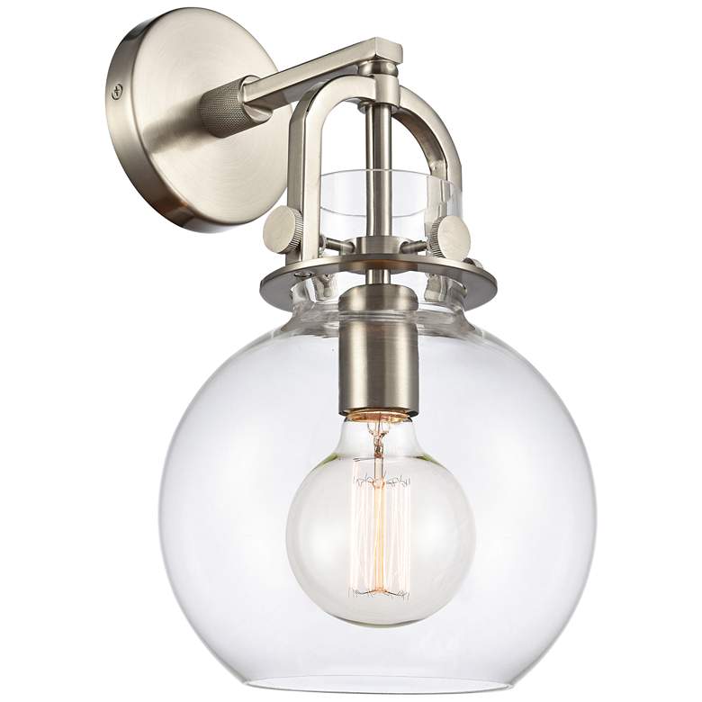 Newton 14&quot; High Brushed Satin Nickel Globe Glass Wall Sconce