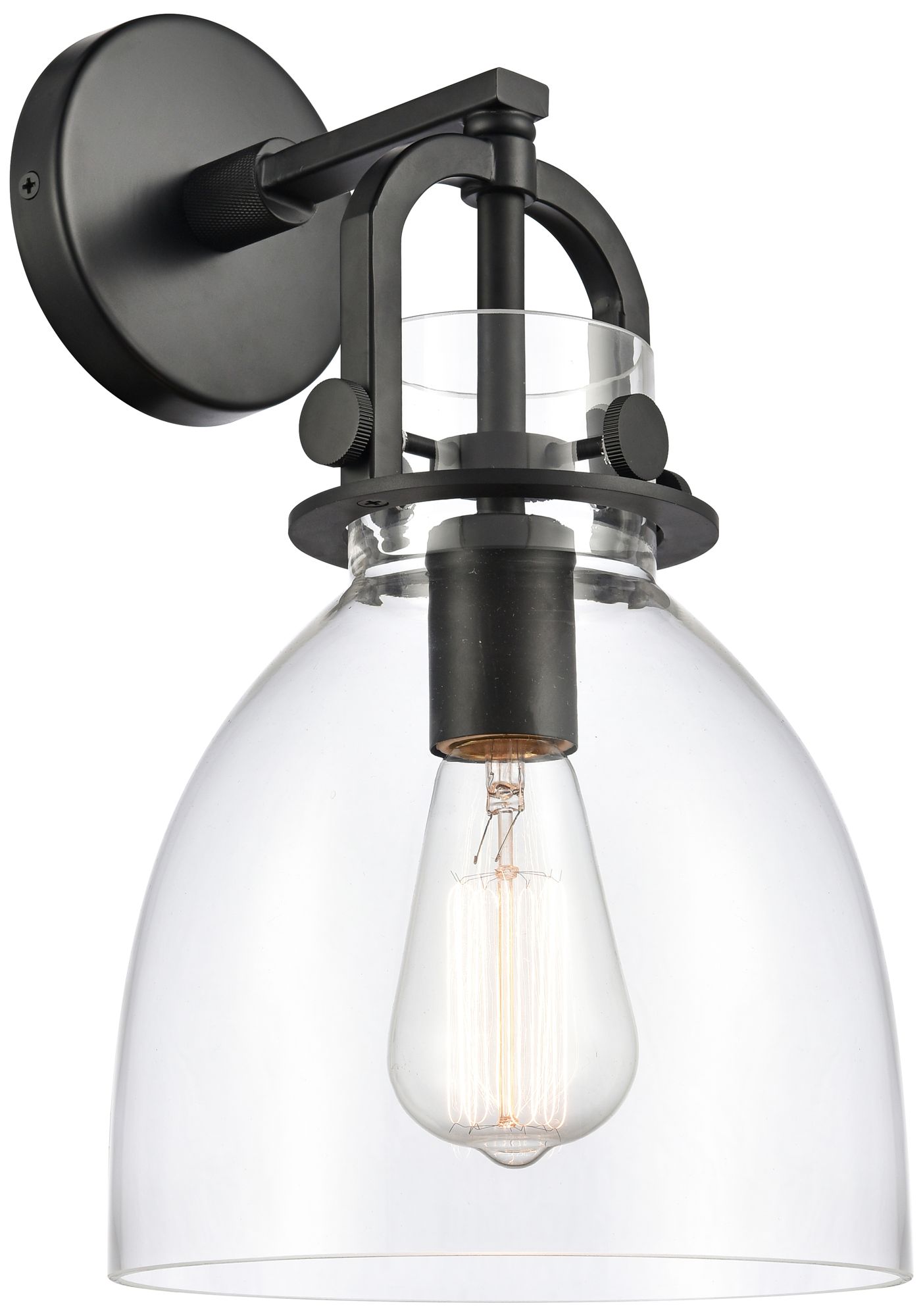 Newton 14 1/2" High Matte Black Dome Glass Wall Sconce