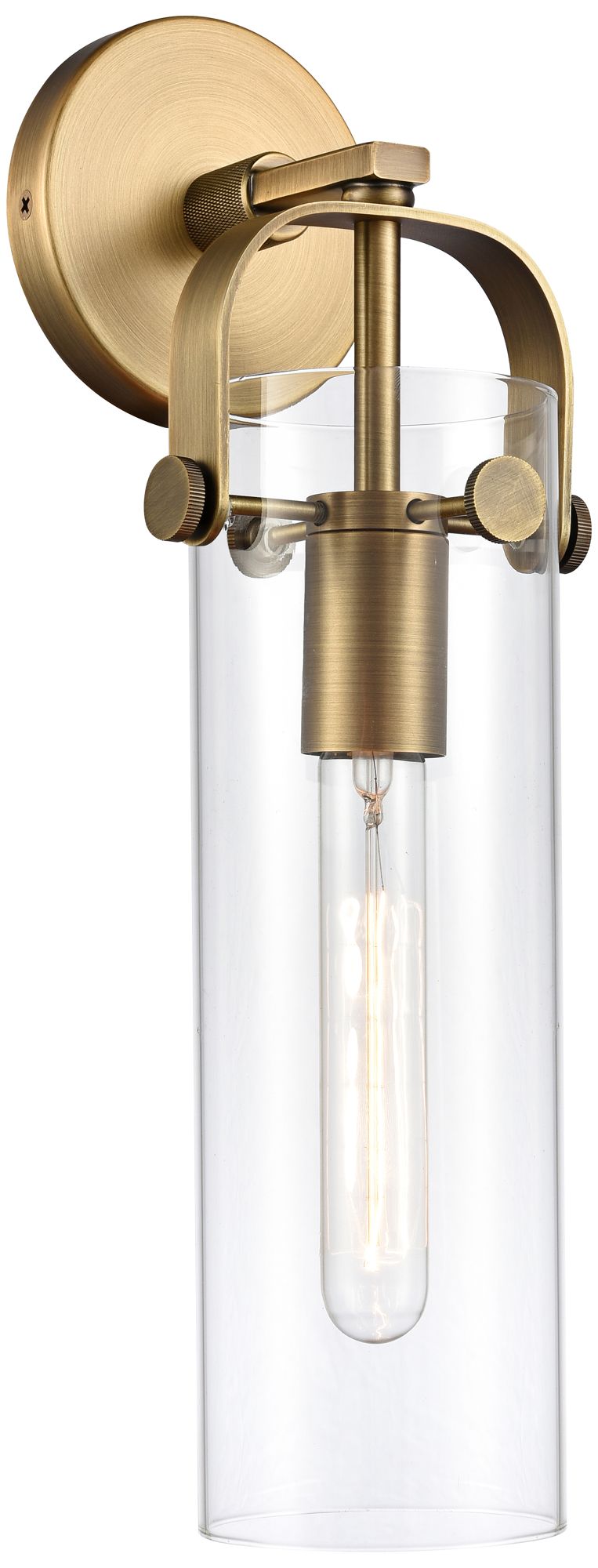 Pilaster 16 3/4" High Brushed Brass Cylinder Glass Wall Sconce 84K46 Lamps Plus