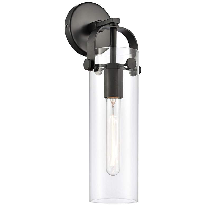 Pilaster 16 3/4&quot; High Matte Black Cylinder Glass Wall Sconce