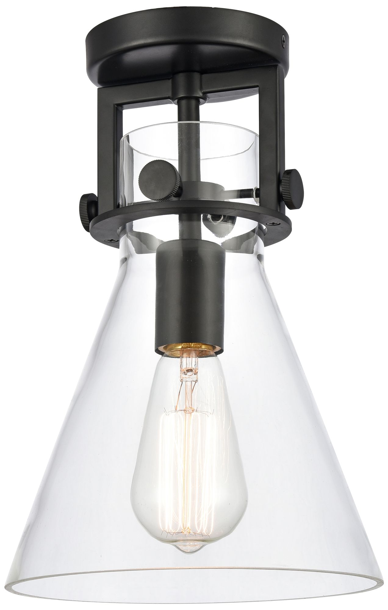 Newton 8"W Matte Black Truncated Cone Glass Ceiling Light