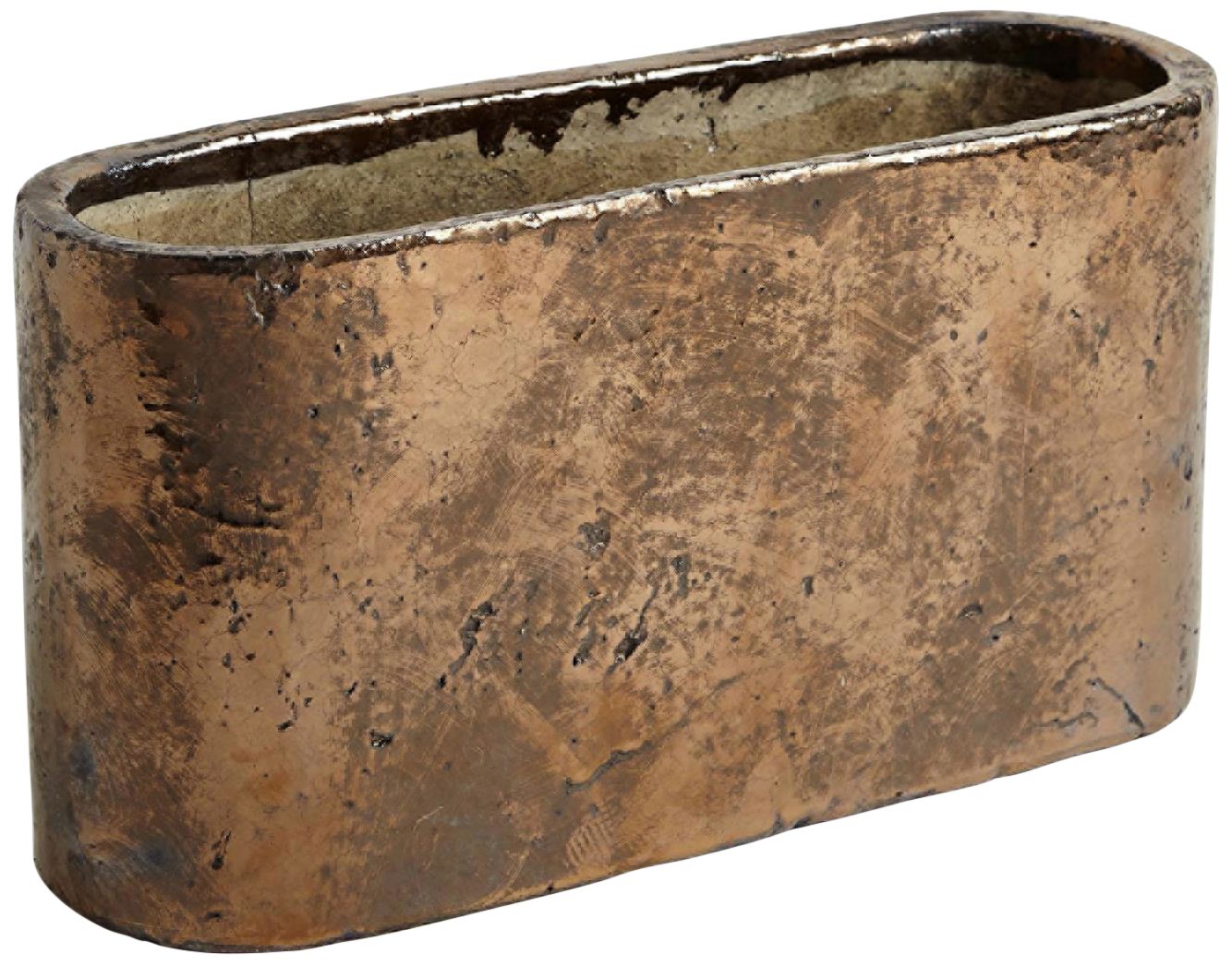 Flat Oval 14 1/2" Wide Crackled Gold Ceramic Decorative Vase