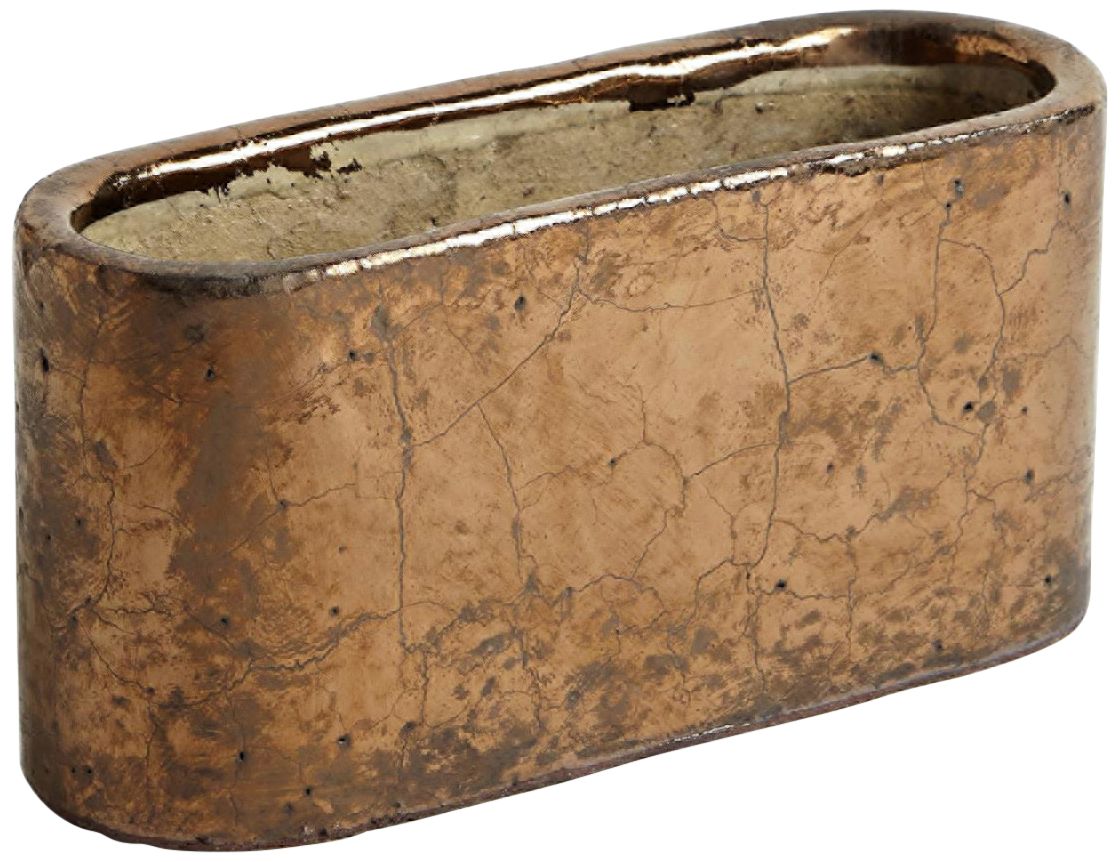 Flat Oval 10 3/4" Wide Crackled Gold Ceramic Decorative Vase