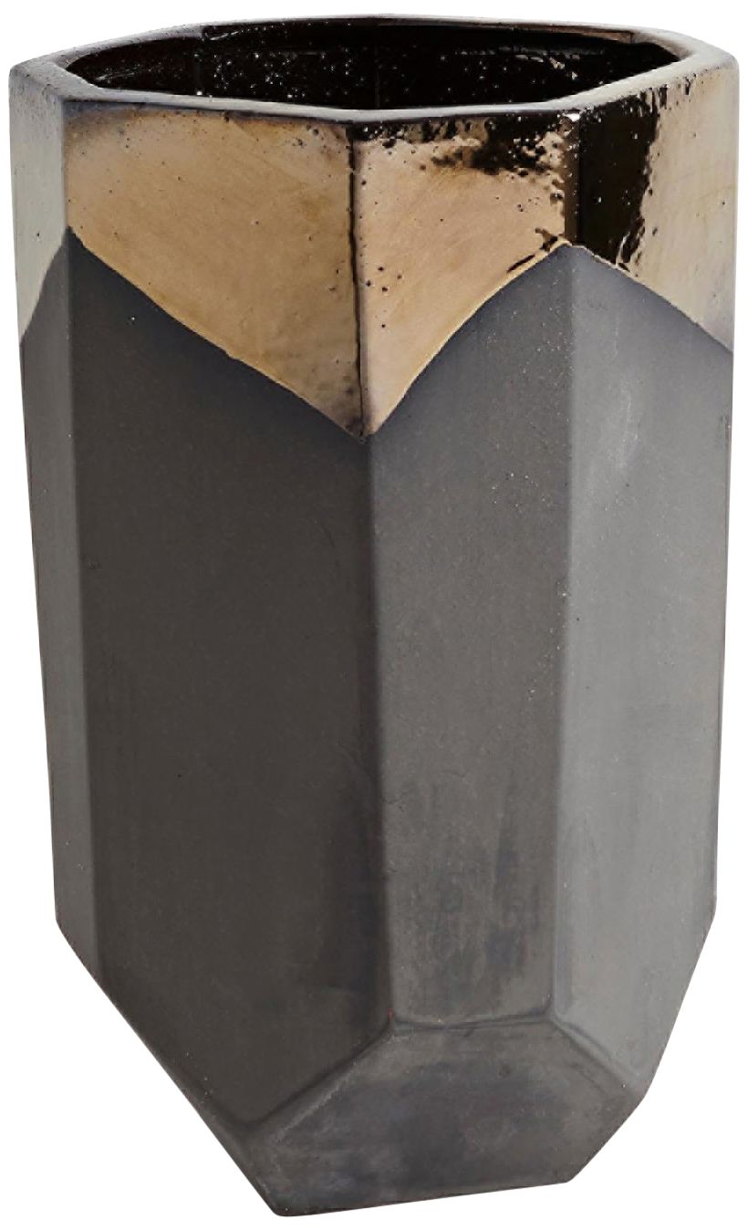 Faceted Banded Bronze 16"H Porcelain Decorative Container