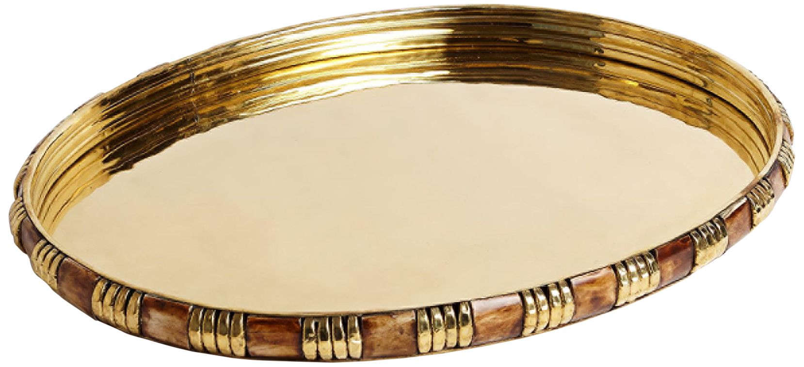 Banded Bone and Brass Oval Decorative Tray