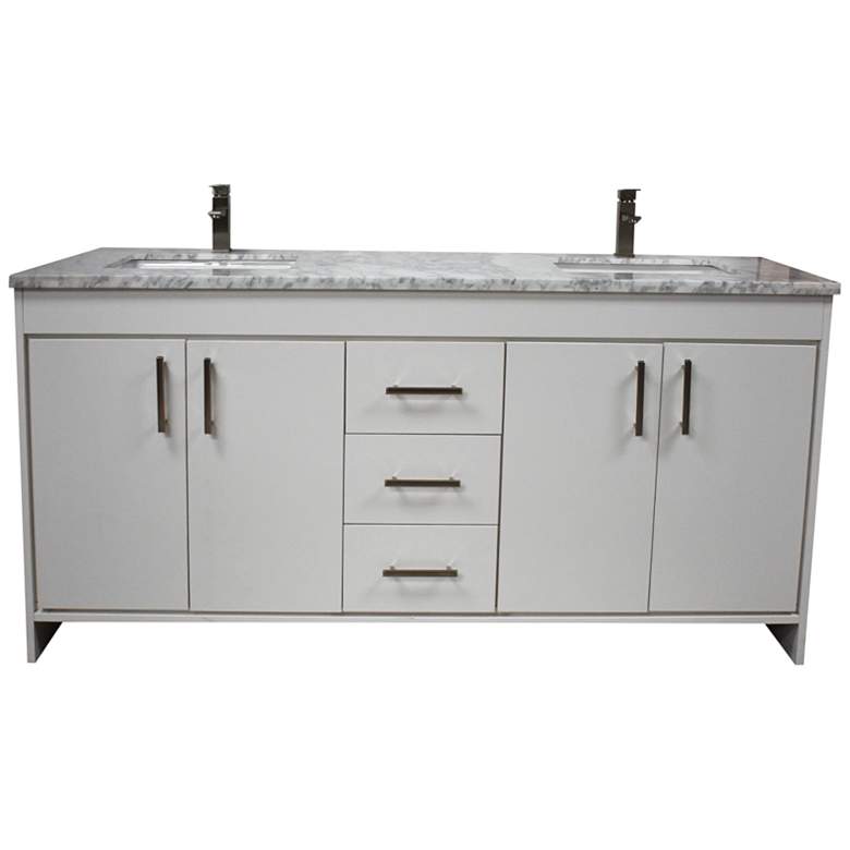 Image 1 Capri 72" Wide White 3-Drawer Marble Top Double Sink Vanity