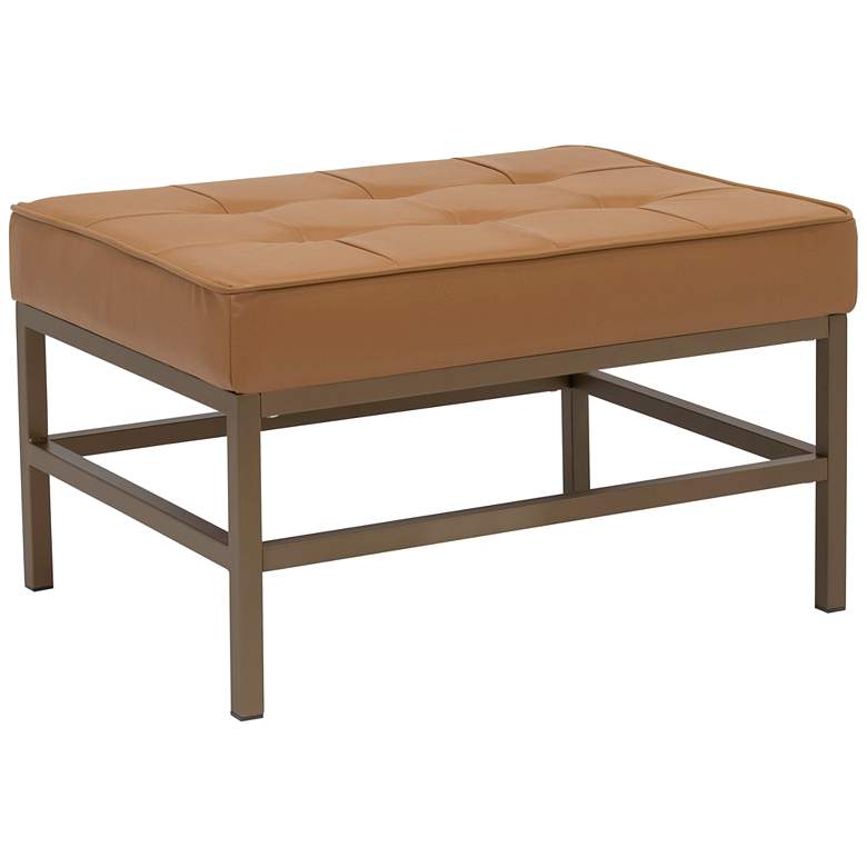 Image 1 Ashlar Caramel Leather and Bronze Steel Tufted Square Ottoman