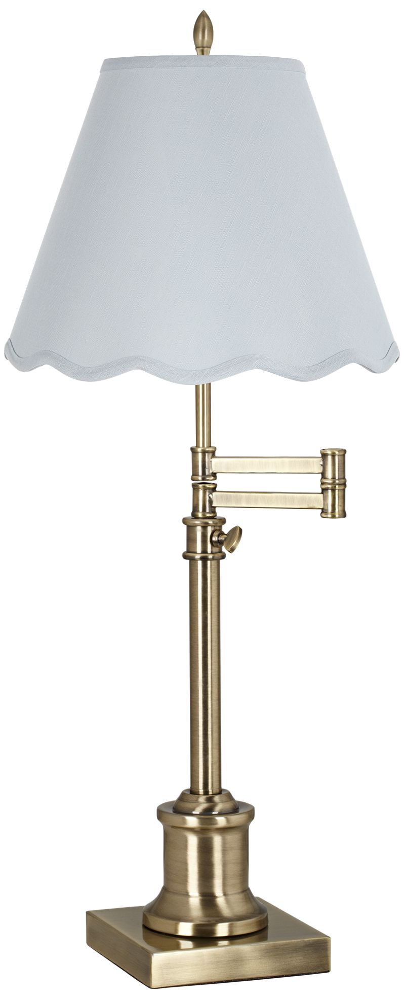 Westbury Antique Brass Swing Arm Table Lamp with Soft Blue Scallop Shade
