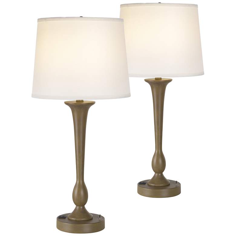 Image 1 Brubaker Papyrus Table Lamps Set of 2 With Built In 3-Prong Outlet