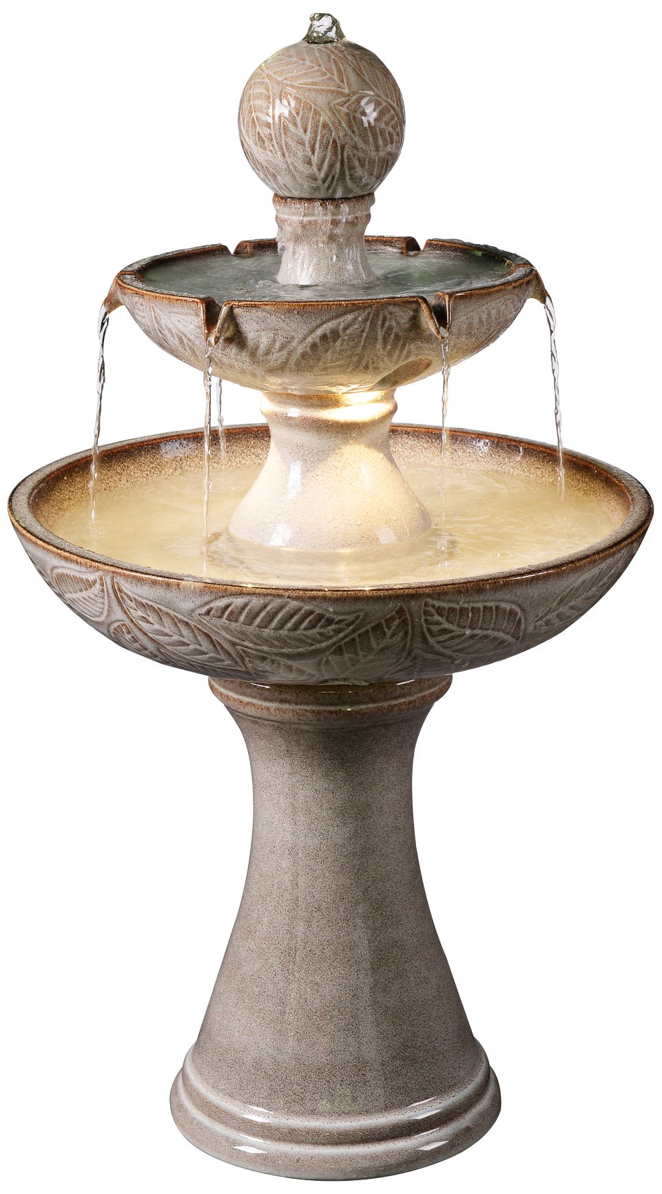 Serene 38"H Ivory Ceramic 2-Tier LED Floor Water Fountain