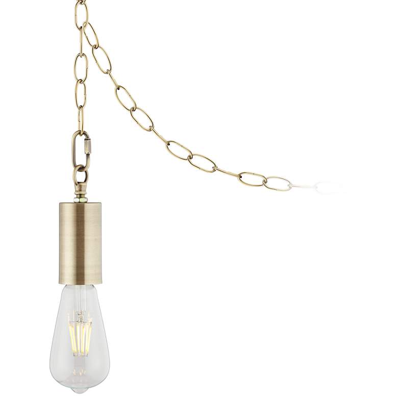 Antique Brass Plug-In Hanging Swag Chandelier with Edison Style LED Bulb