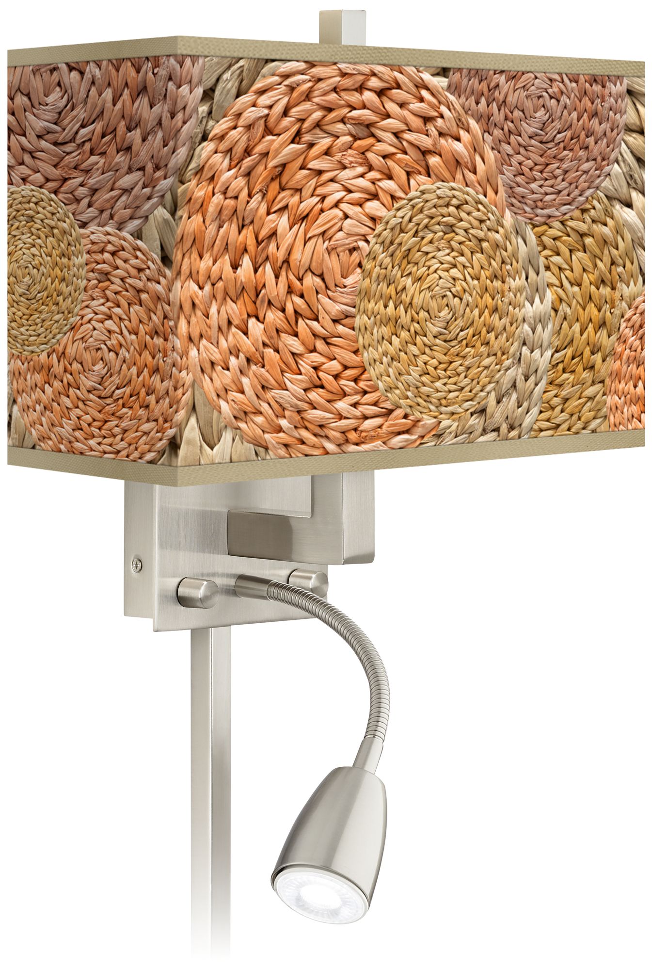 Rattan Circles Giclee Glow LED Reading Light Plug-In Sconce