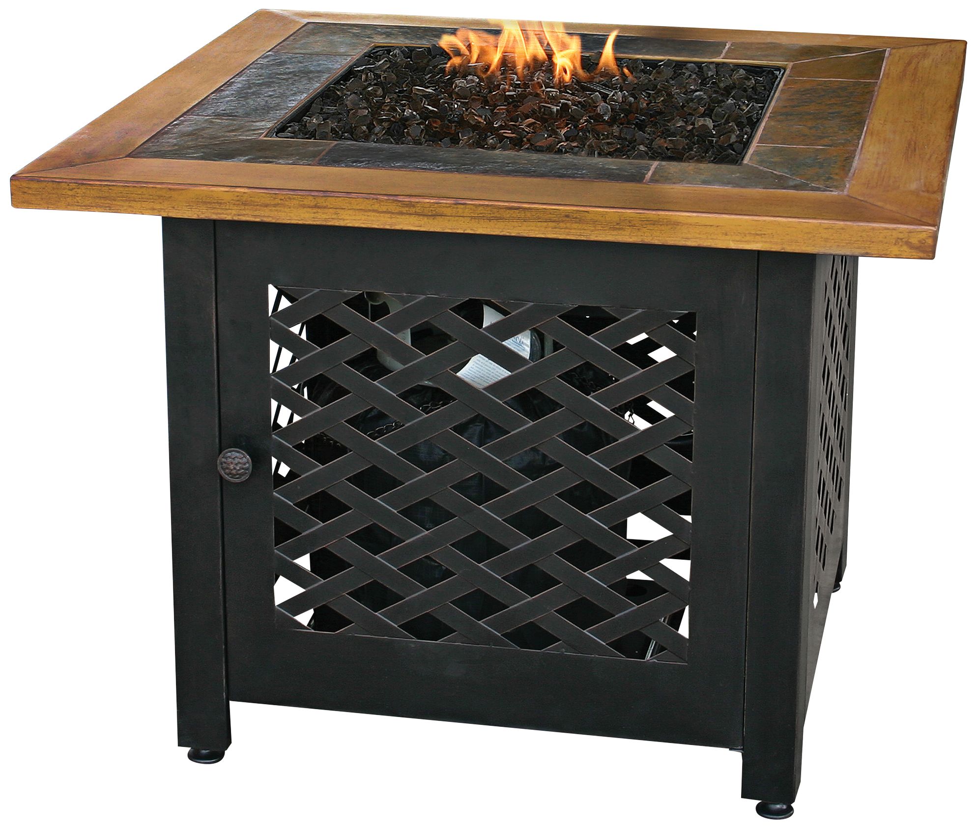 Slate and Faux Wood Mantel 32" Wide LP Gas Fire Pit