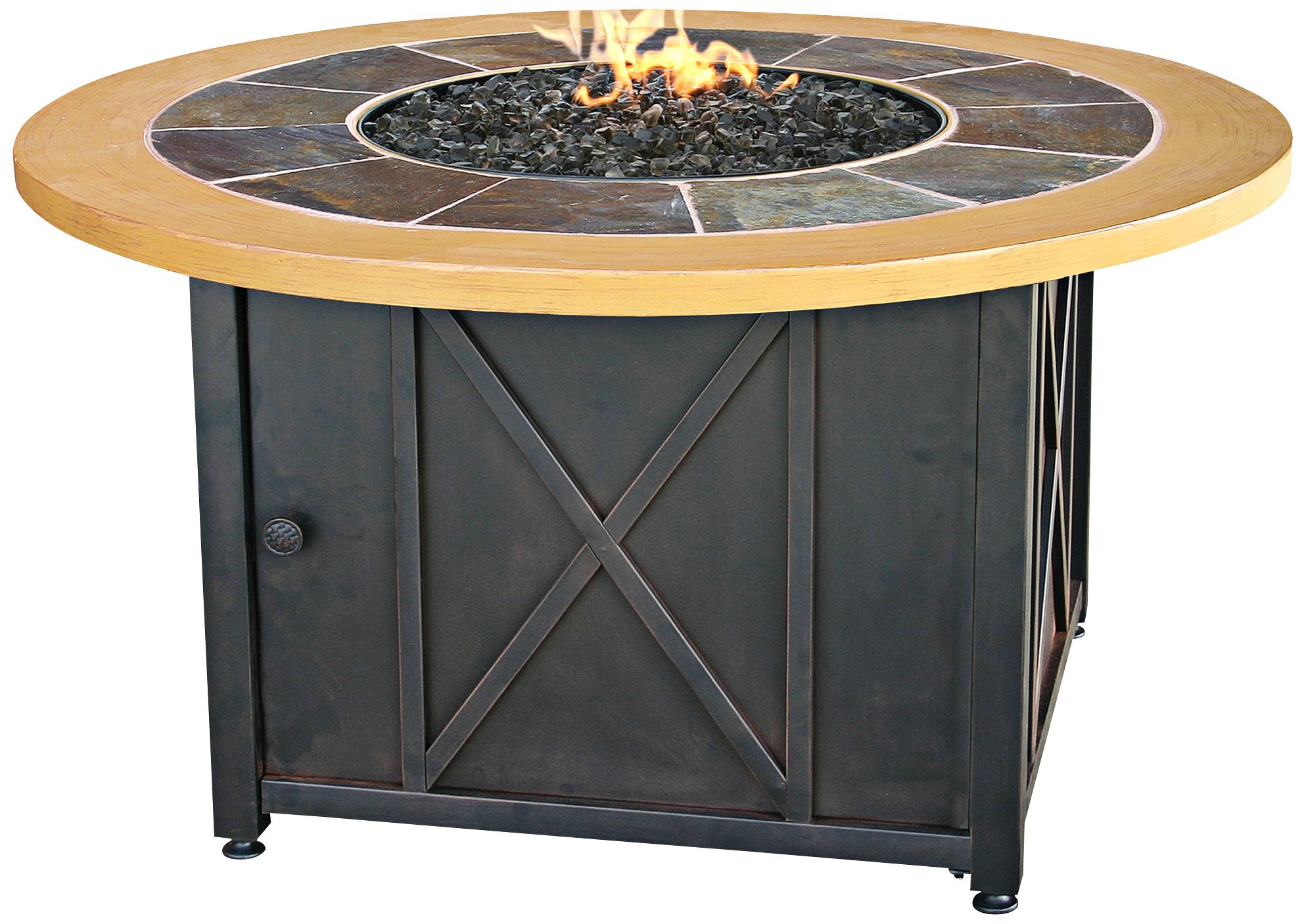Slate and Faux Wood Mantel 43" Wide LP Gas Fire Pit