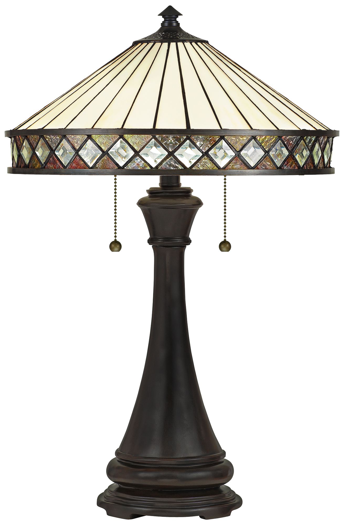 Quoizel Bowing Bronze and Art Glass Table Lamp