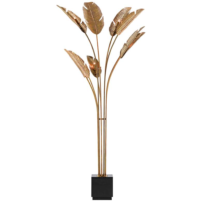 Currey and Company Tropical Grande Vintage Brass Floor Lamp