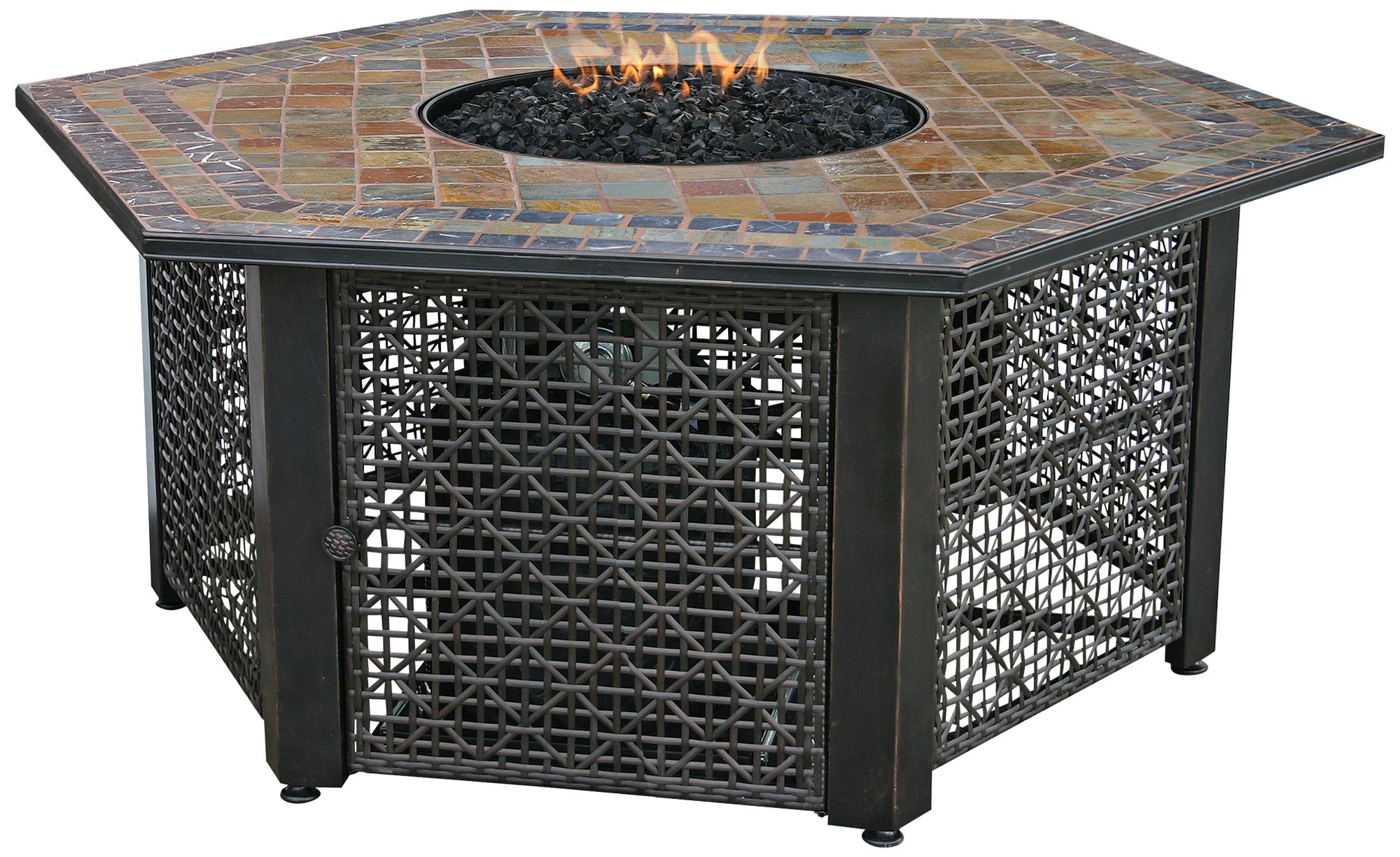 Slate Tile Mantel 55" Wide LP Gas Fire Pit