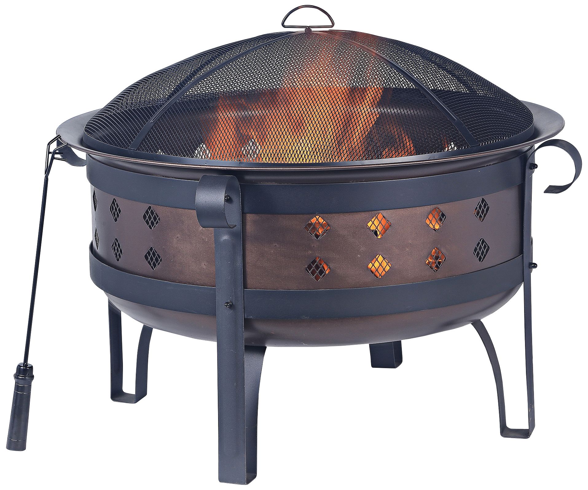 Diamond 34" Wide Brushed Copper Wood Burning Outdoor Fire Pit