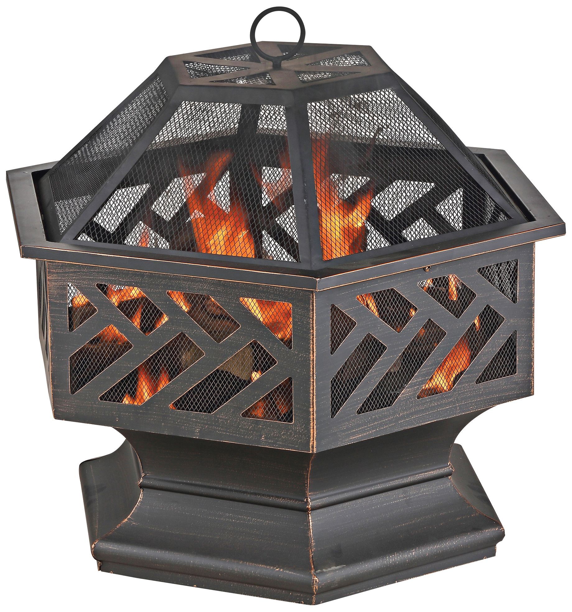 Oil-Rubbed Bronze 28" Wide Geometric Wood Burning Fire Pit