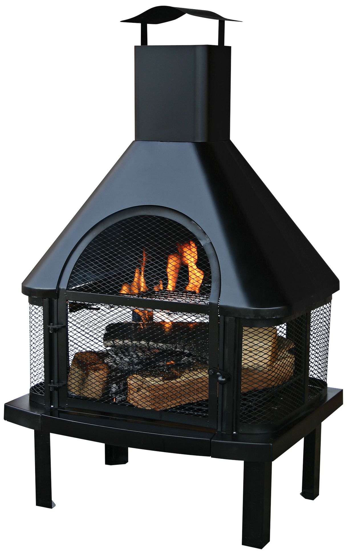 Black 43 1/2" High Wood Burning Outdoor Fireplace