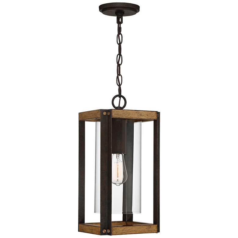 Marion Square 17&quot;H Black and Walnut Outdoor Hanging Light
