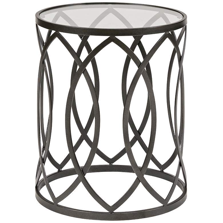 Image 2 Coen 16 1/4" Wide Black Geometric Eyelet Round Accent Table