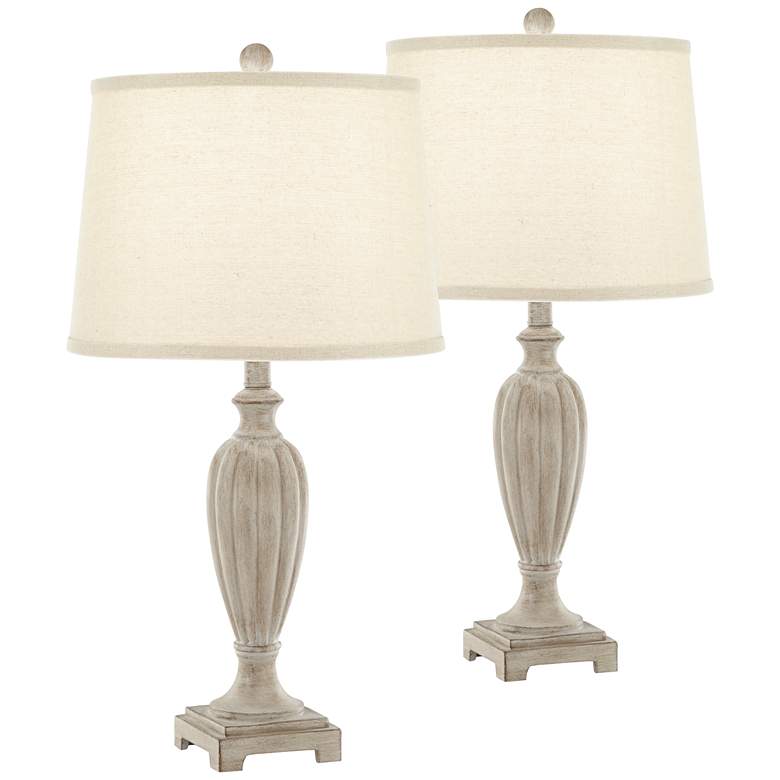 Carved Wood Traditional Table Lamps Set of 2