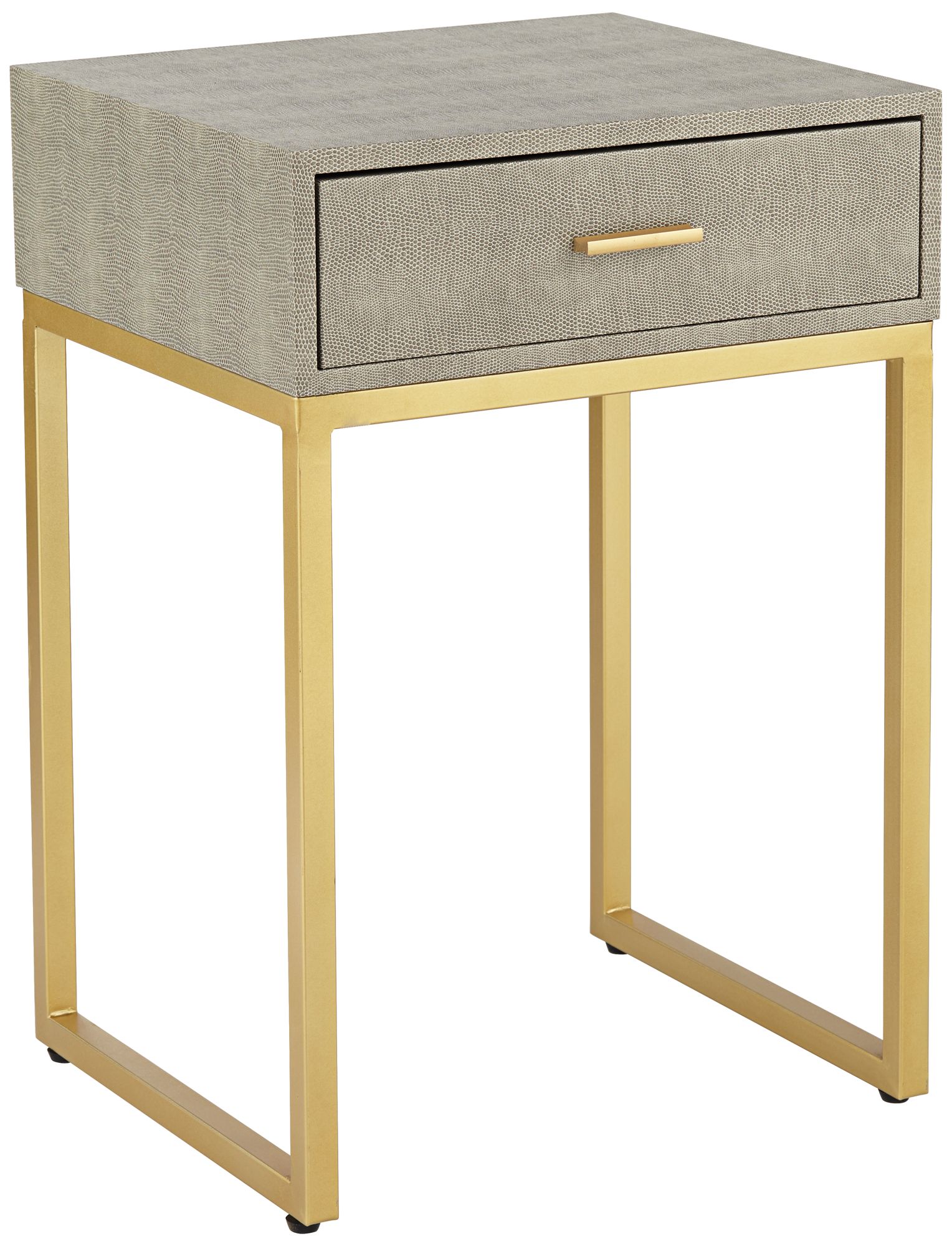 Govea 14" Wide Gray Faux Shagreen and Gold 1-Drawer Side Table