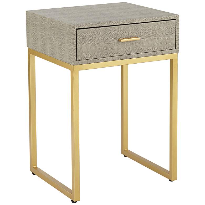 Image 1 Govea 14" Wide Gray Faux Shagreen and Gold 1-Drawer Side Table