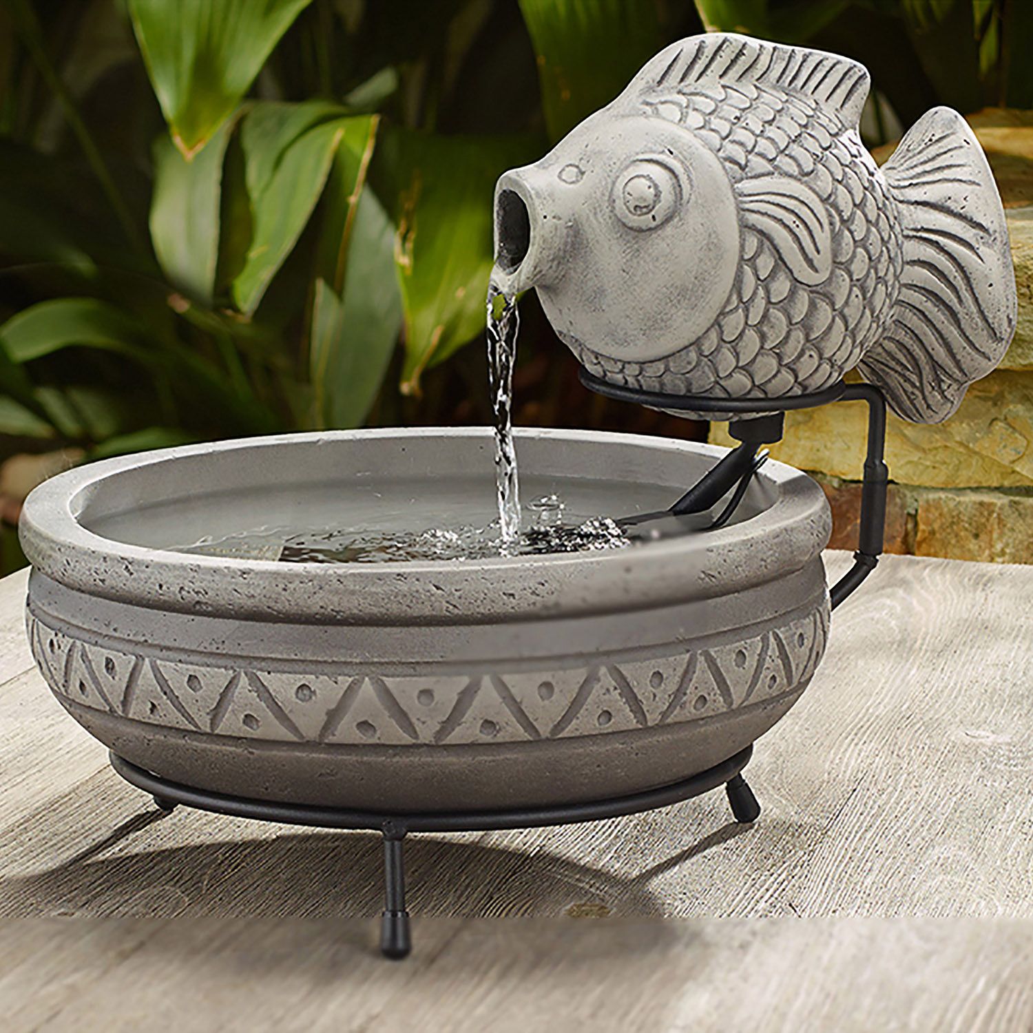 Marin 13" High Gray Cement Solar Fish Outdoor Water Fountain