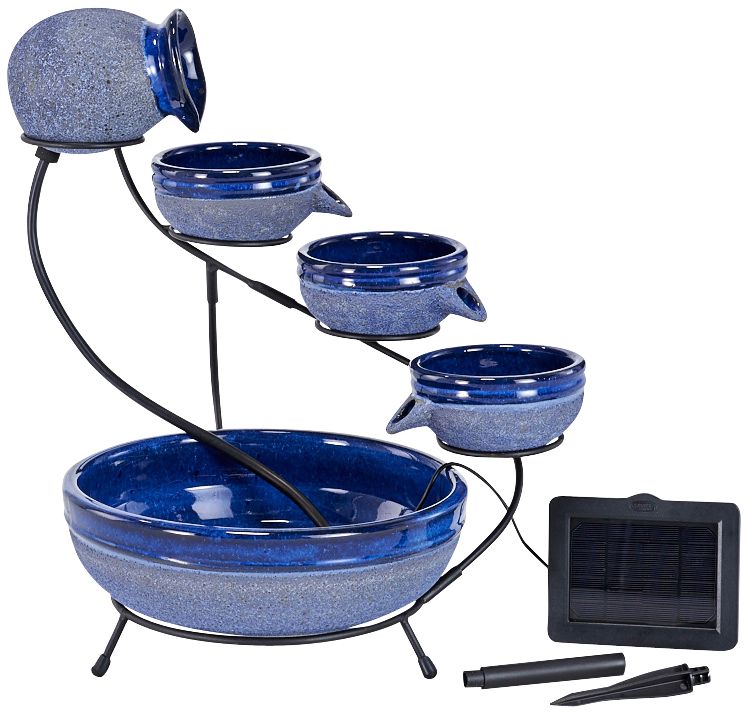Blueberry 22" High Ceramic Solar Cascade Outdoor Fountain