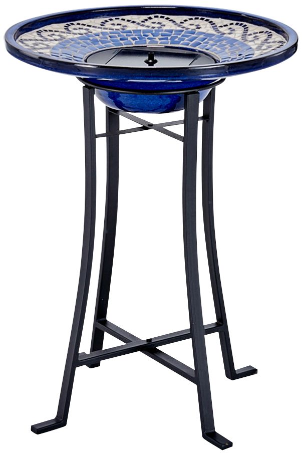 Mosaic Cobalt Blue 28 3/4"H Ceramic Solar Outdoor Bird Bath
