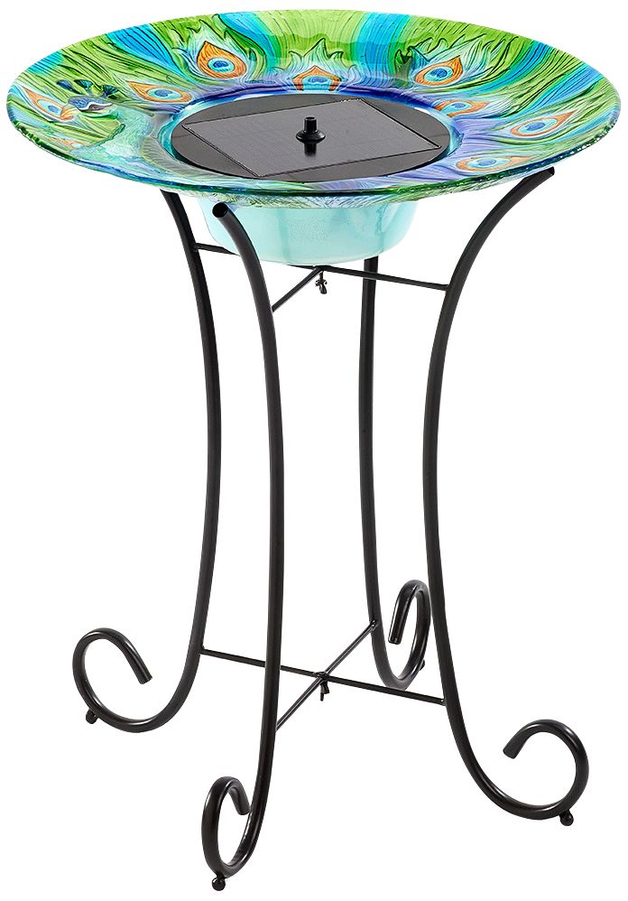 Argus 24 1/4" High Peacock Glass Solar Outdoor Bird Bath