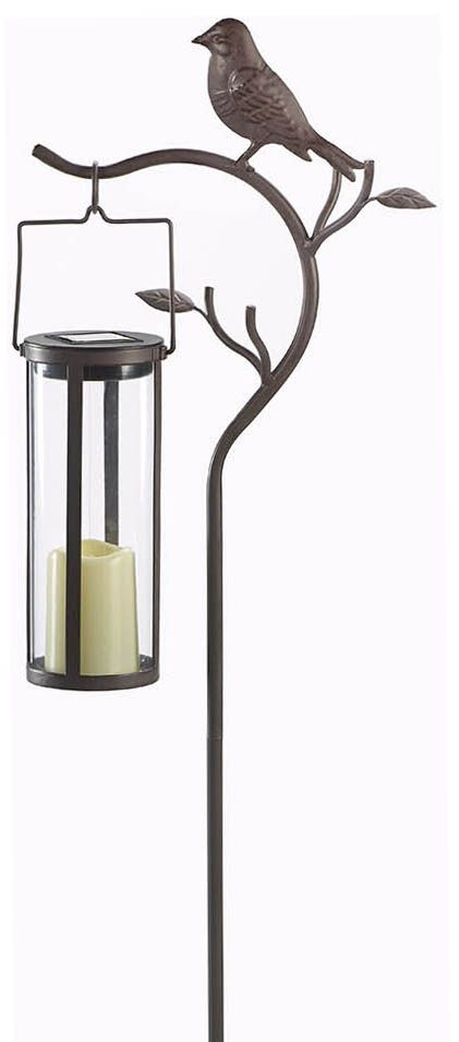 Provence Bird 45"H Stake with Solar LED Candle Lantern
