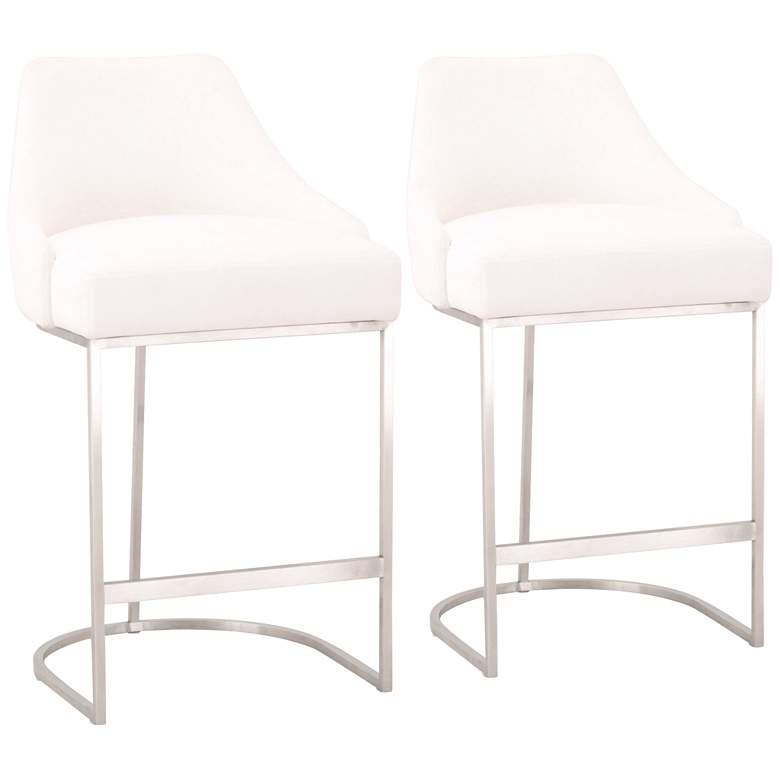 Parissa 26&quot; Peyton-Pearl and Steel Counter Stools Set of 2