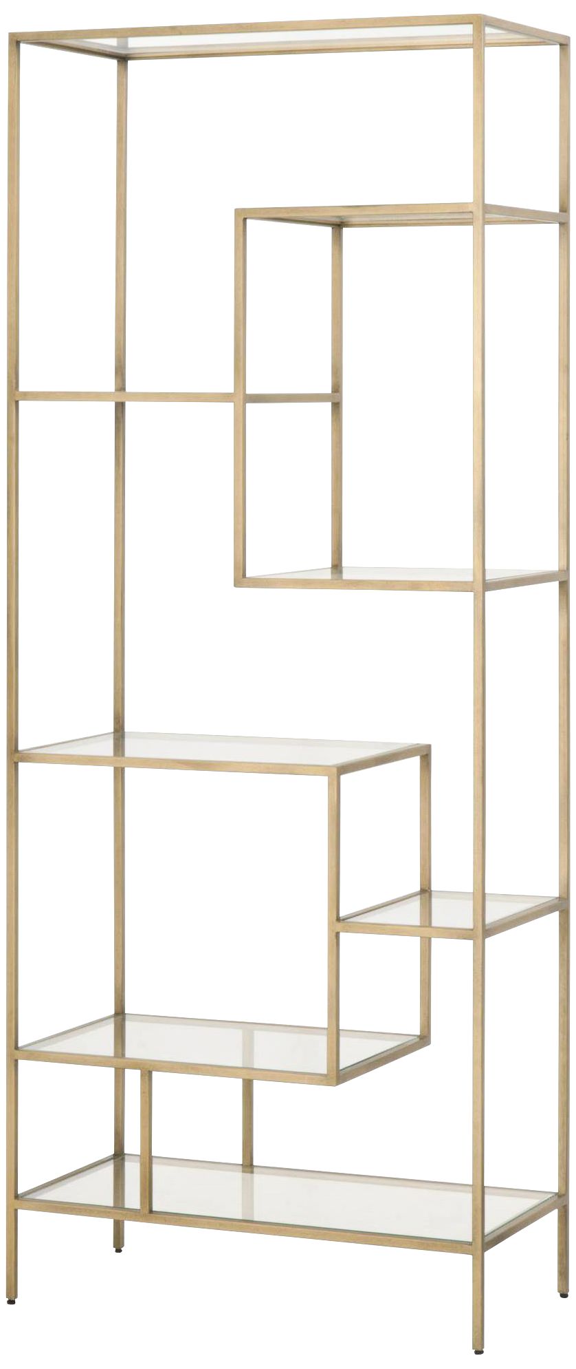 Beakman 31 1/2" Wide Brass Metal and Glass 7-Shelf Bookcase
