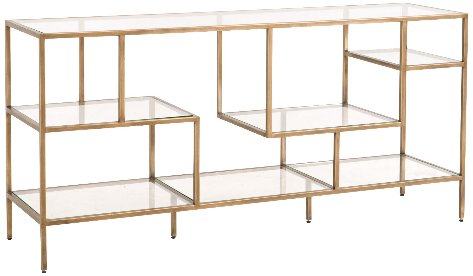 Beakman 59" Wide Brass Metal and Glass 4Shelf Low Bookcase 86H89