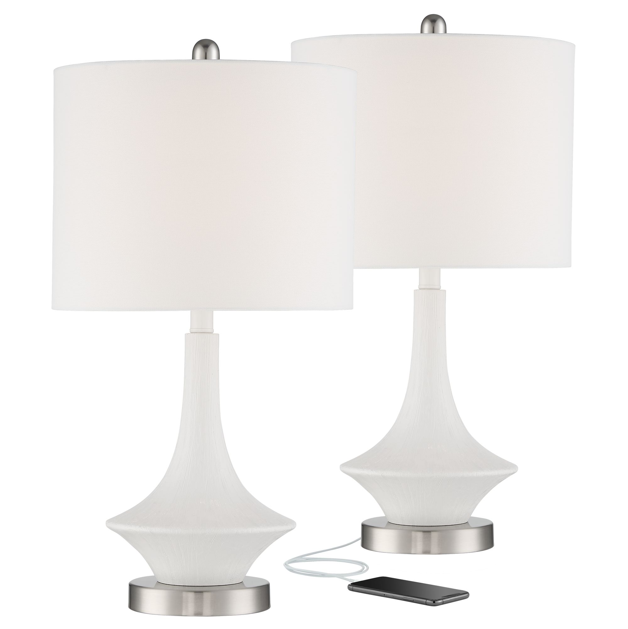 Sharon Modern USB Table Lamps in White Set of 2