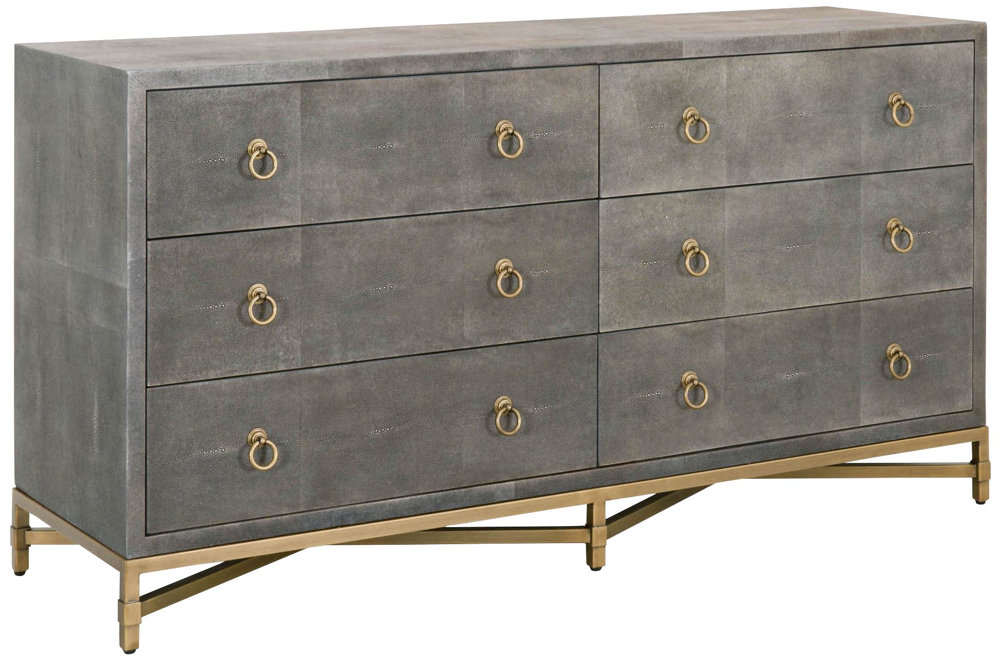Strand 68" Wide Gray Faux Shagreen 6-Drawer Double Dresser