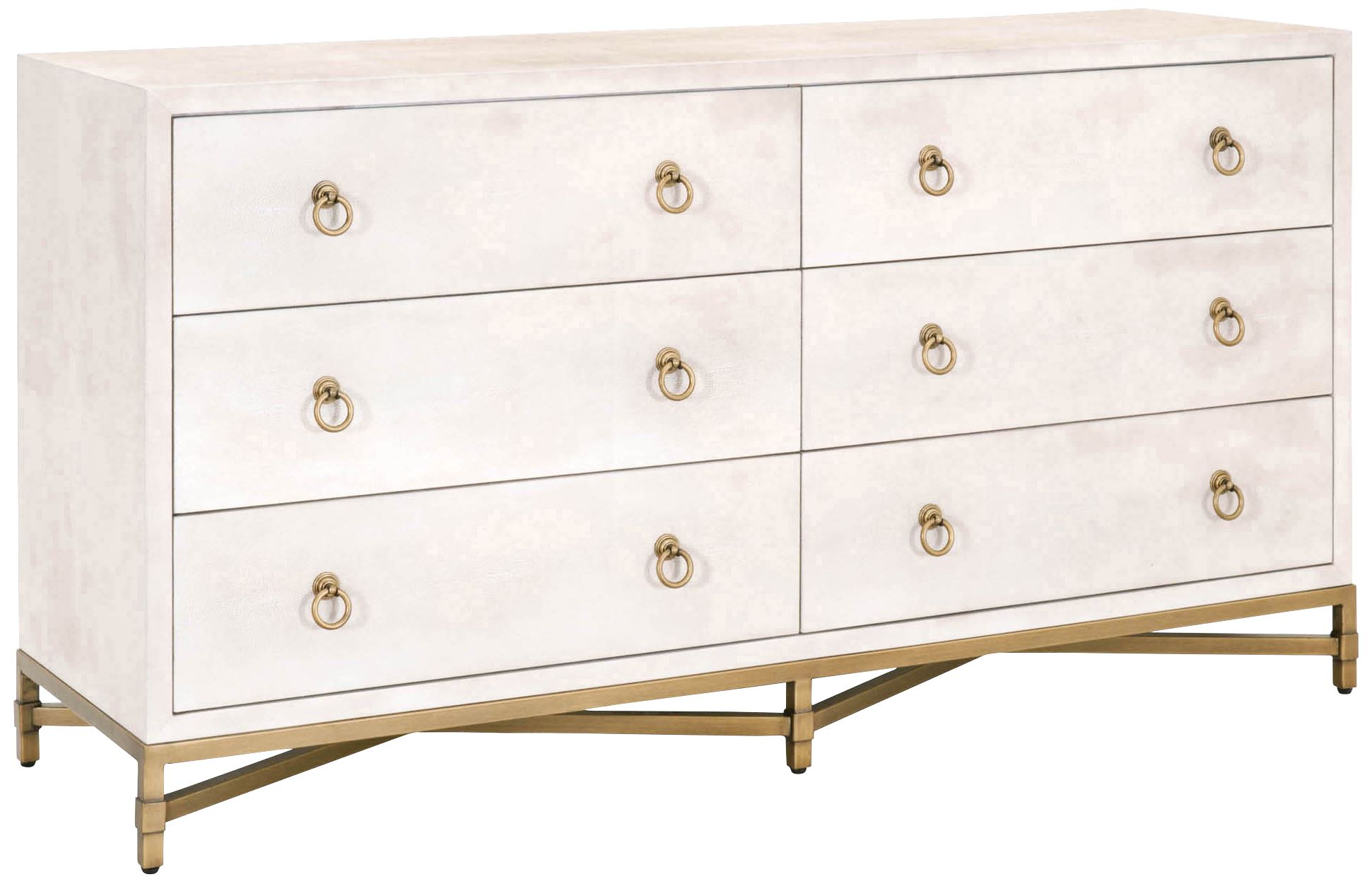 Strand 68" Wide White Faux Shagreen 6-Drawer Double Dresser