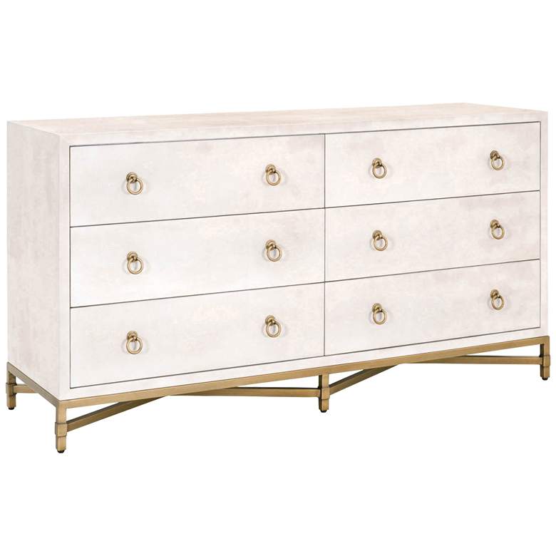 Strand 68&quot; Wide White Faux Shagreen 6-Drawer Double Dresser
