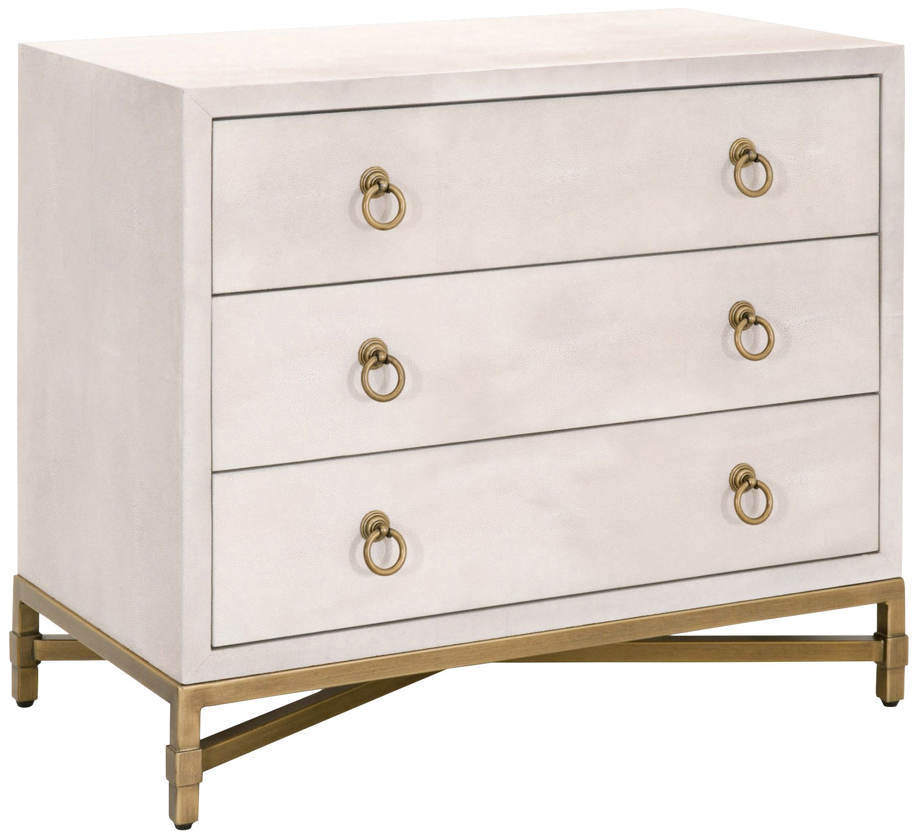 Strand 35" Wide White Faux Shagreen 3-Drawer Nightstand