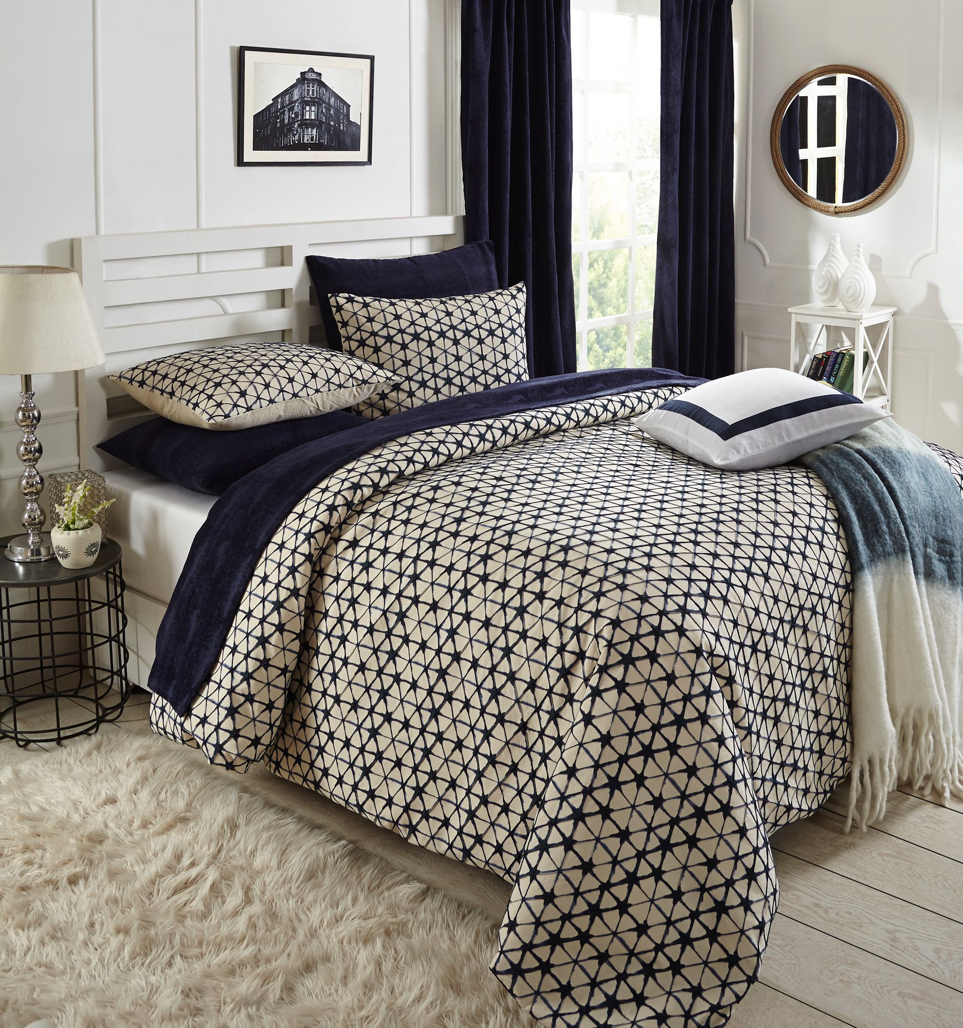 Indigo Tie Dye Pintuck Fabric Duvet Cover 86K22 Lamps Plus