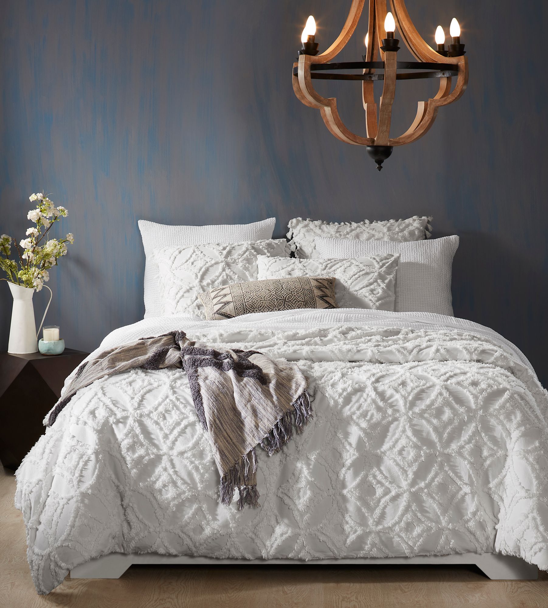 Madison White Tufted Fabric Duvet Cover 86K36 Lamps Plus