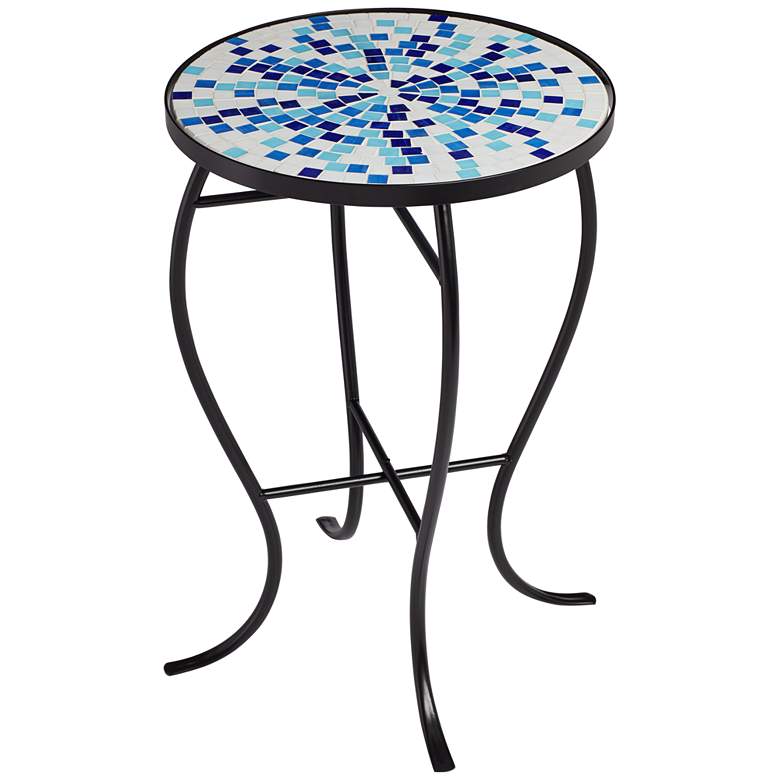 Multi Blue Mosaic Black Iron Outdoor Accent Table - #86M01 ... Multi Blue Mosaic Black Iron Outdoor Accent Table - #86M01 ... on Outdoor Living Iron Mosaic id=31686